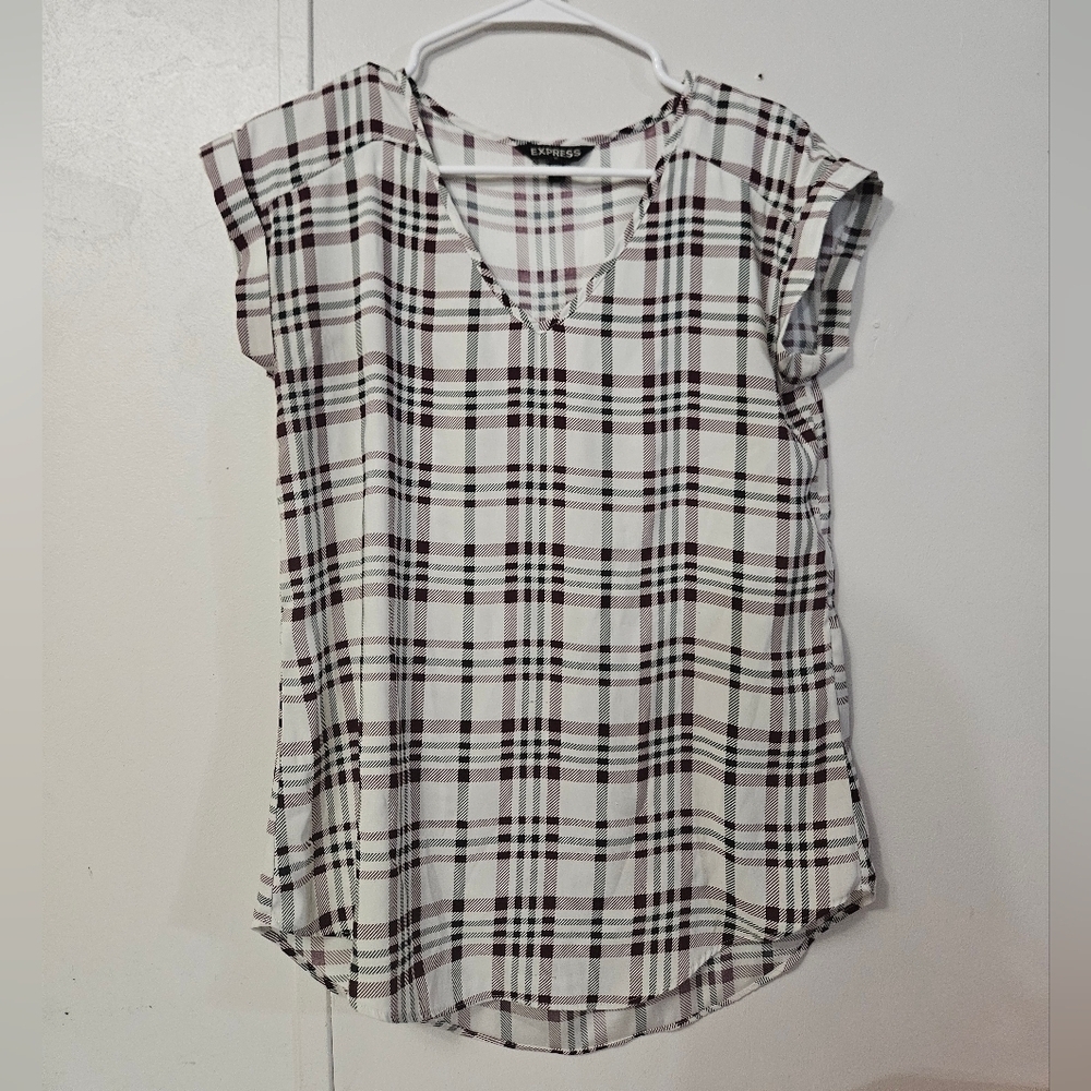 Express Plaid V Neck Blouse!